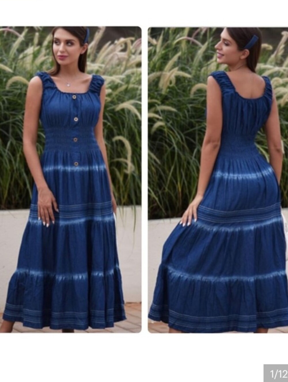 Anthropologie Lapis Chambray Corset Maxi Dress